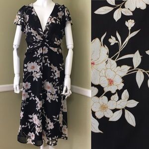 Trixxi Floral Sheer Lined Dress Twist Flutter